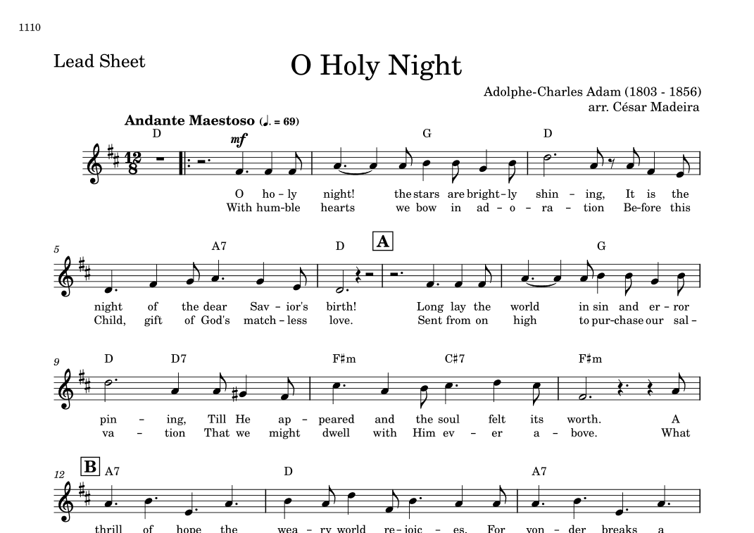 O Holy Night - Lead Sheet - D Major (arr. César Madeira)