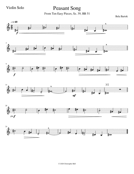 Bela Bartok - Peasant Song - Violin Solo (arr. Christopher Bell)