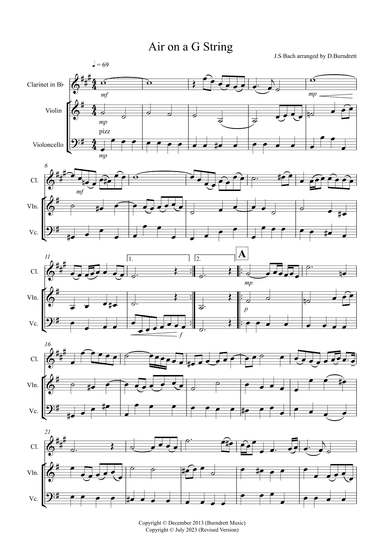 Air on a G String for Clarinet, Violin and Cello Trio (arr. David Burndrett)