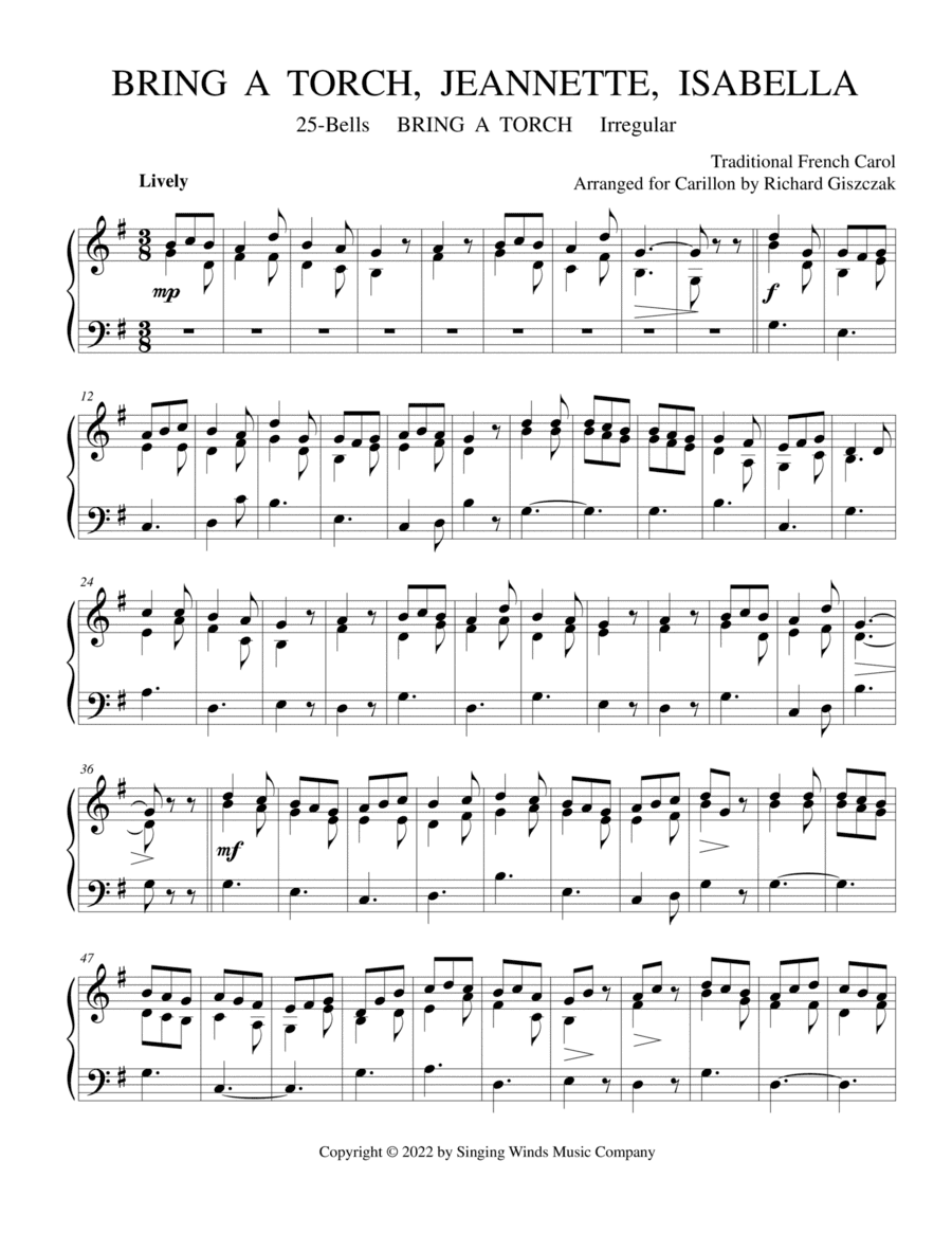 25B. Bring a Torch, Jeannette, Isabella (BRING A TORCH) (arr. Richard Giszczak)