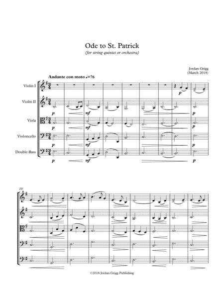 Ode to St Patrick (for string quintet or orchestra) - Score and parts