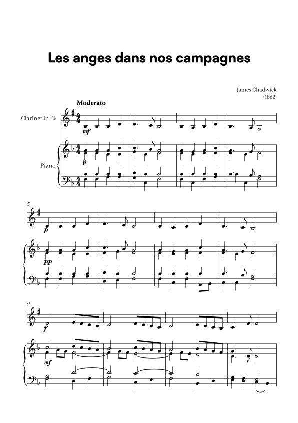 Les anges dans nos campagnes (for Clarinet and Piano) (arr. Cadenza Editions)