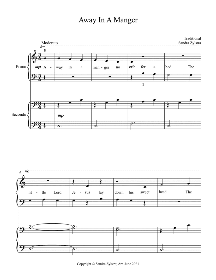 Away In A Manger (beginning solo with optional elementary duet) (arr. Sandra Zylstra)