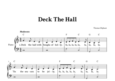 Deck The Hall - Easy Piano in C (with Lyrics) (arr. Yuri Noronha)
