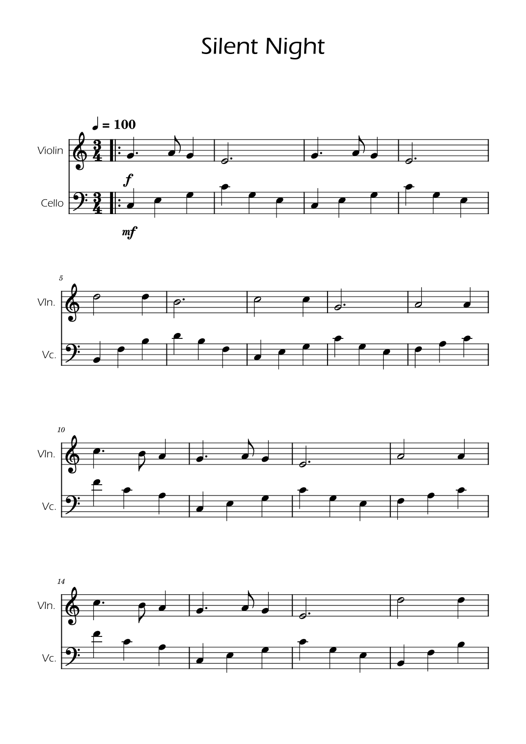 Silent Night - Violin and Cello Duet (arr. Ygor Nunes)