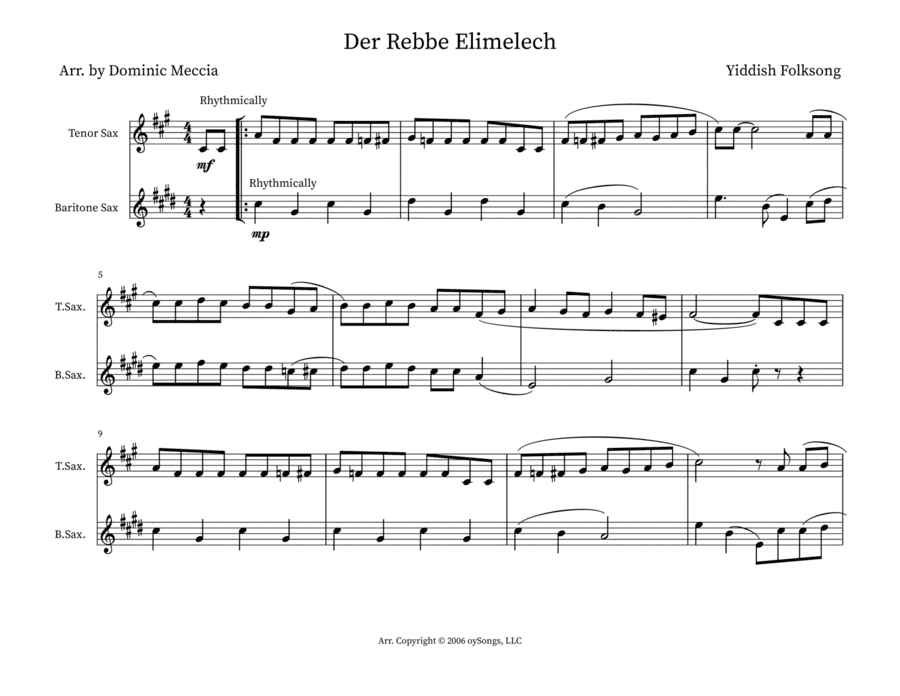 Der Rebbe Elimelech (the Rebbe Elimelech) (arr. Dominic Meccia)