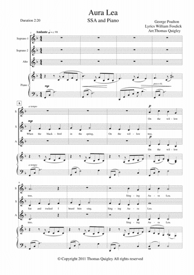 Aura Lea (arr. Thomas Quigley)