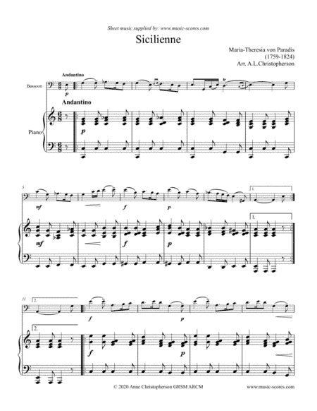 Paradies: Sicilienne - Bassoon and Piano (arr. Anne Christopherson GRSM ARCM)