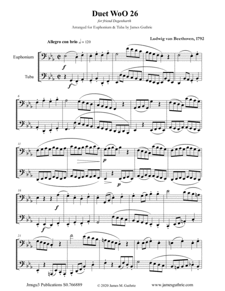 Beethoven: Duet WoO 26 for Euphonium & Tuba (arr. James Guthrie, ASCAP)