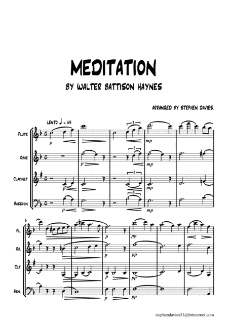 Meditation by Walter Battison Haynes for Woodwind Quartet (arr. Stephen Davies)