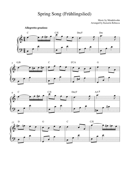 Spring Song (Frühlingslied, Op.62 no.6) (arr. Kaiserin Rebecca)