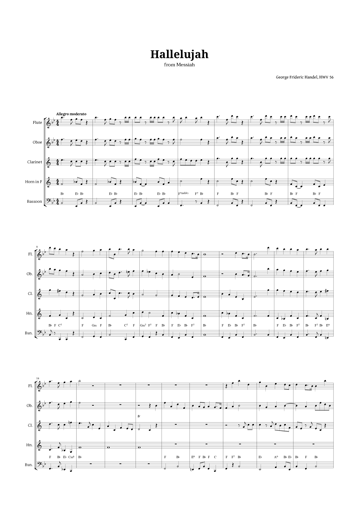 Hallelujah by Handel for Woodwind Quintet (arr. Langanho)