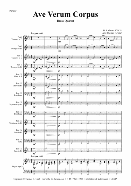 Ave Verum Corpus - W.A. Mozart - Brass Ensemble (arr. Thomas H. Graf)