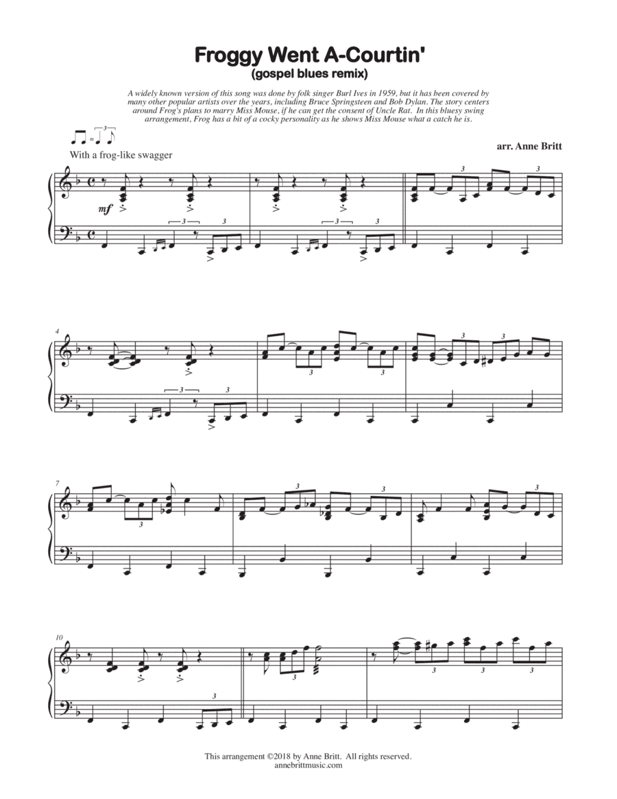 Froggy Went A-Courtin' (gospel blues remix) - early intermediate version (arr. Anne Britt)