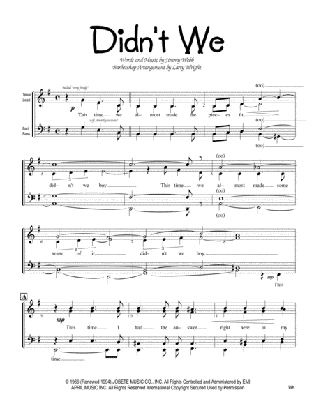 Didn't We (arr. Larry Wright)