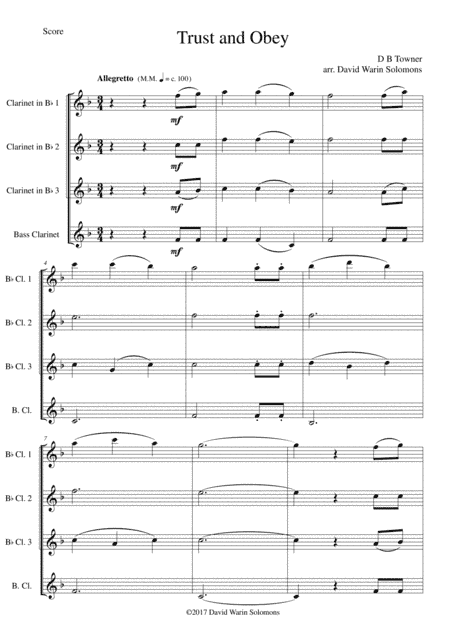 Trust and Obey for clarinet quartet (arr. David Warin Solomons)