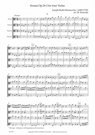 Sonata Op.34-2 for Four Violas (arr. Kamada, Mikio)