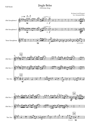Jingle Bells - Jazz Version (Christmas Song) for Saxophone Trio (arr. Fernando Britto)