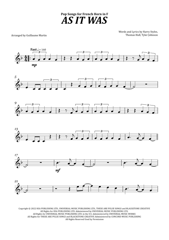 As It Was (arr. Guillaume Martin)