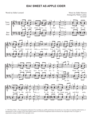 IDA! SWEET AS APPLE CIDER (arr. Walter Latzko)