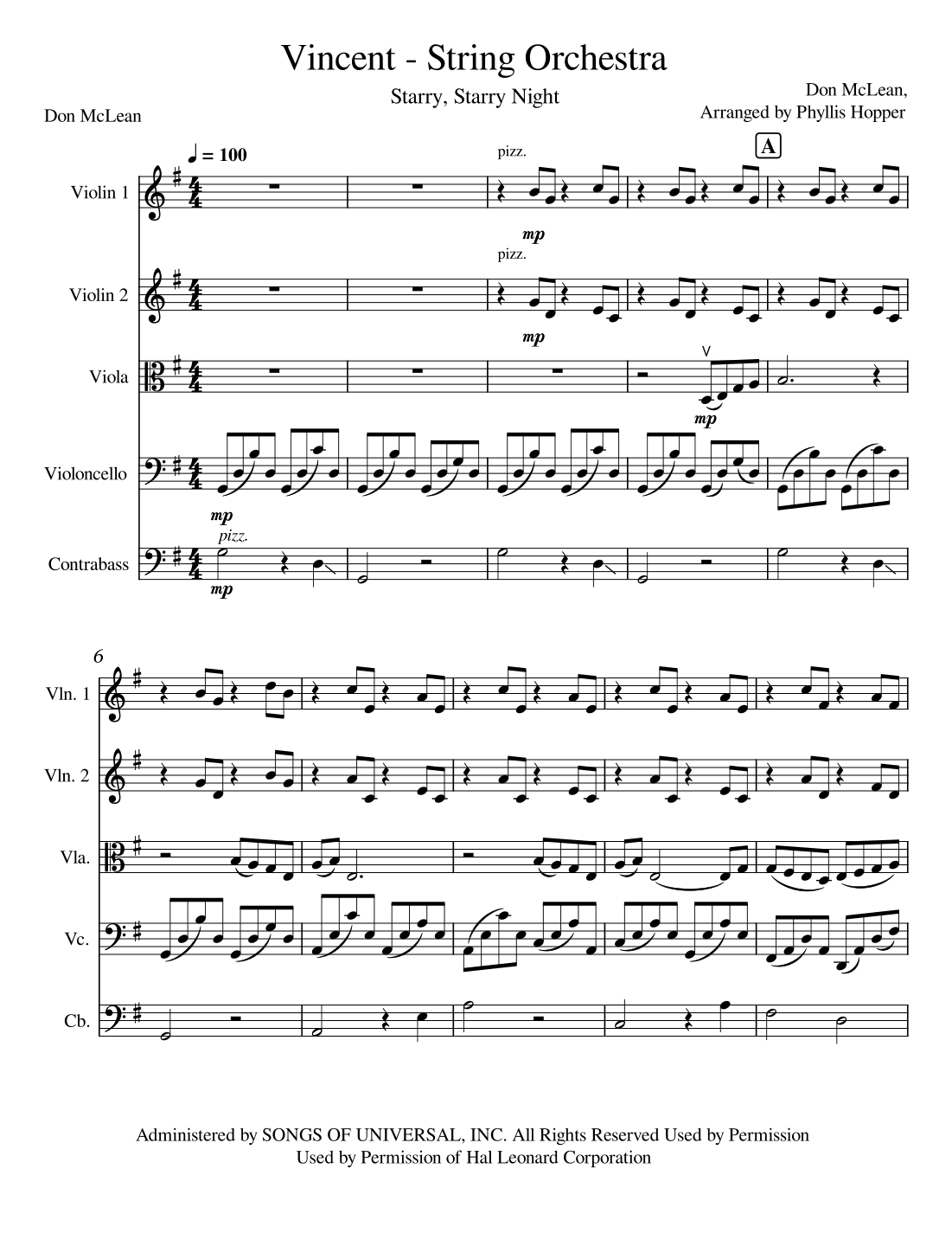 Vincent (Starry Starry Night) (arr. Phyllis Hopper)