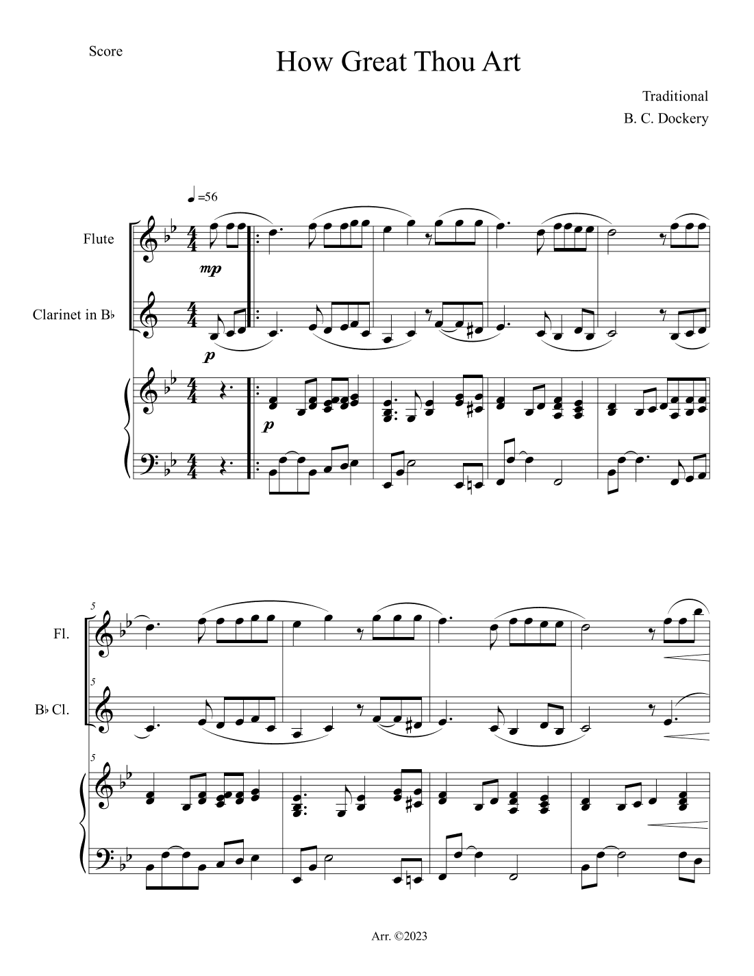 How Great Thou Art (Flute and Clarinet Duet with Piano Accompaniment) (arr. B. C. Dockery)