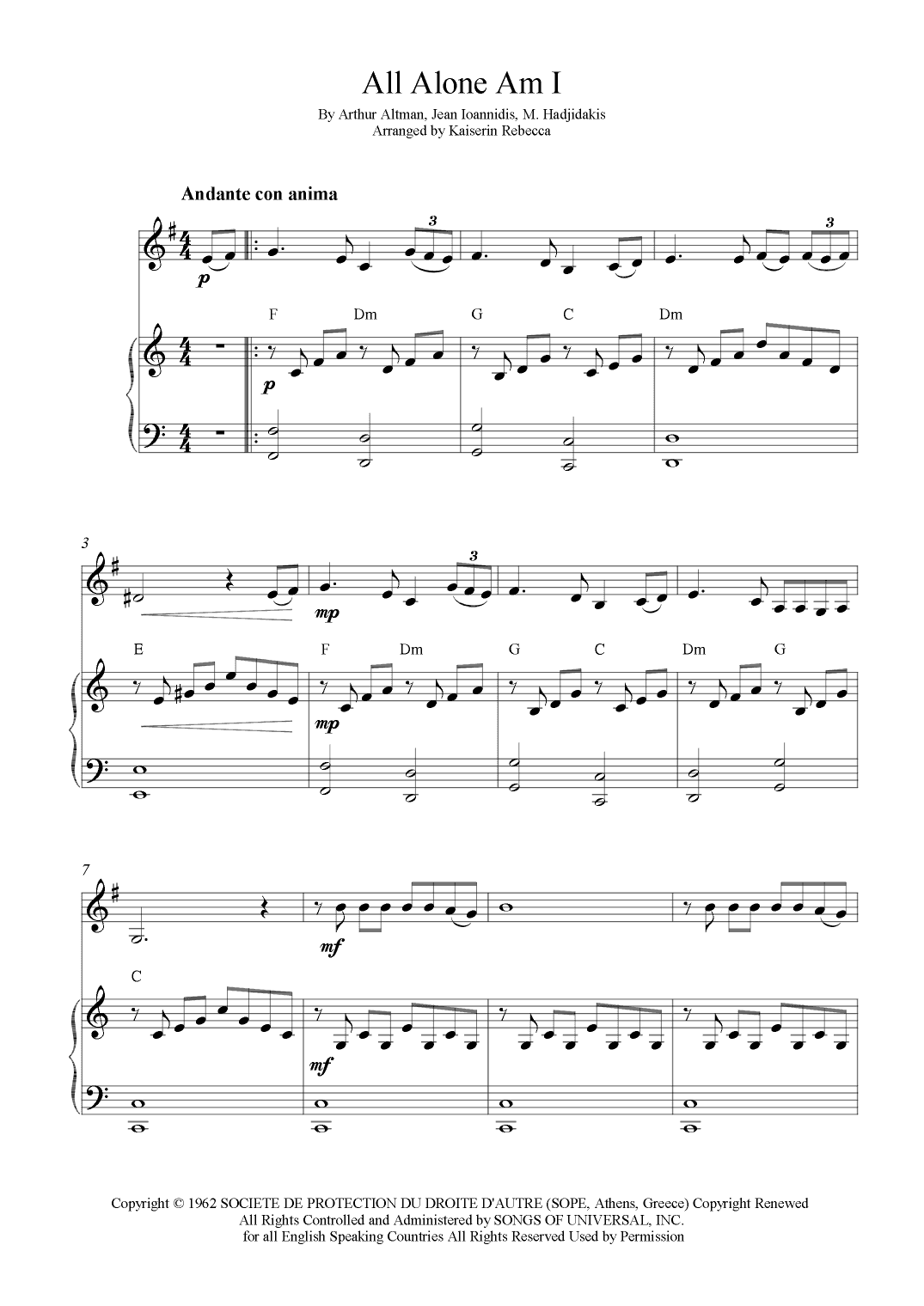 All Alone Am I (arr. Kaiserin Rebecca)