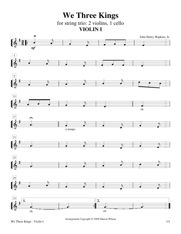 We Three Kings (String Trio - 2 violins, 1 cello) (arr. Sharon Wilson)