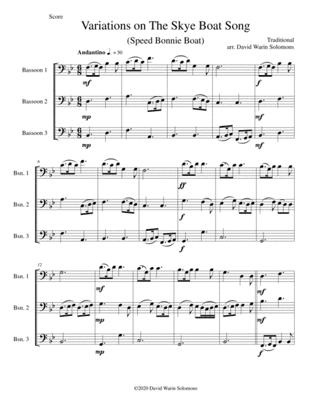 Variations on The Skye Boat Song (Speed bonnie boat) for bassoon trio (arr. David Warin Solomons)