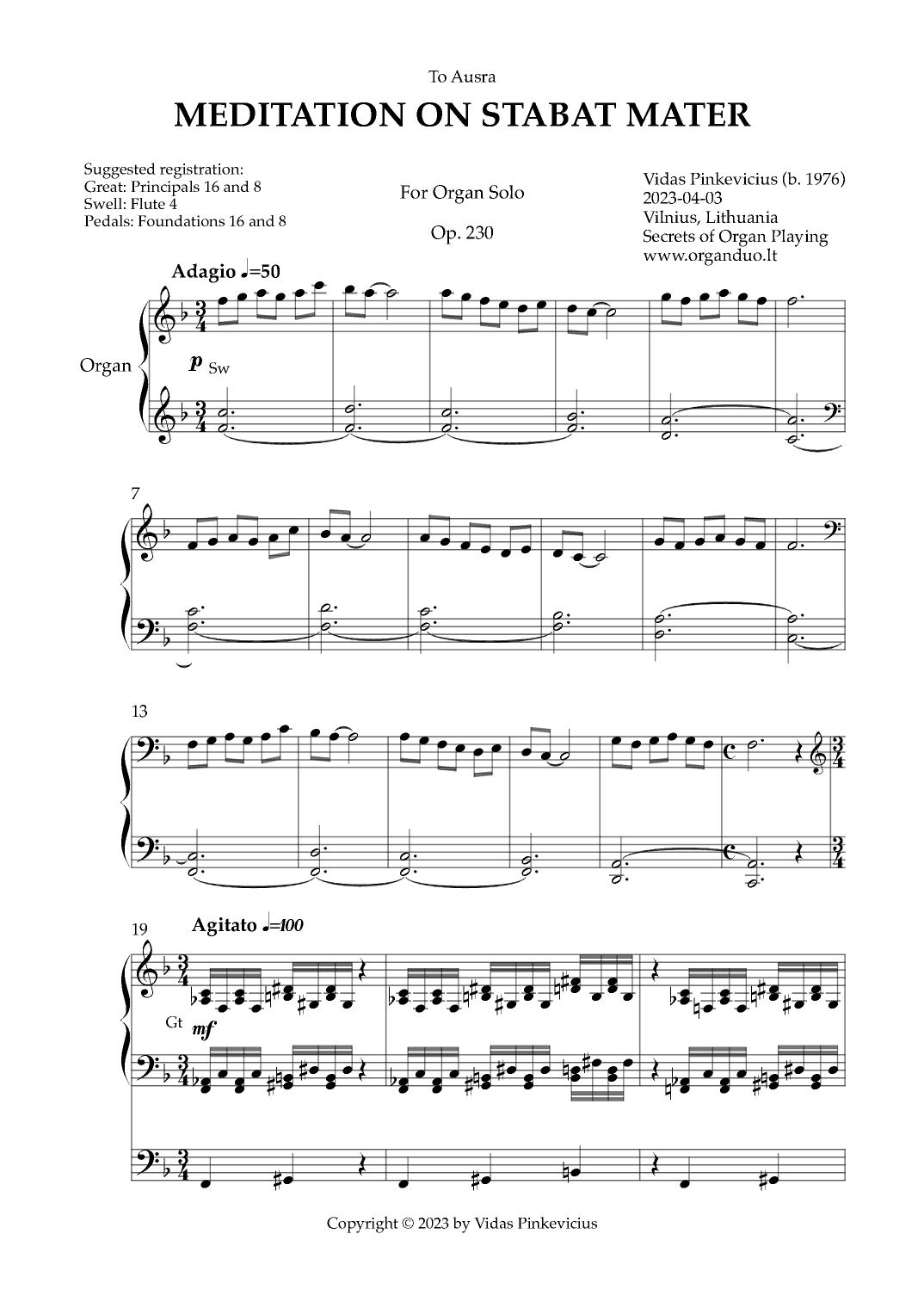 Meditation on Stabat Mater, Op. 230 by Vidas Pinkevicius (2023)