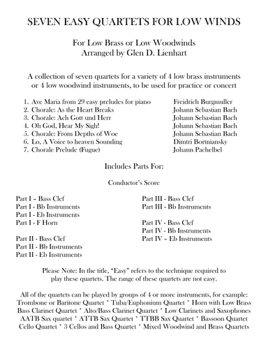 Seven Easy Quartets for Low Brass or Low Woodwinds (arr. Glen D. Lienhart)
