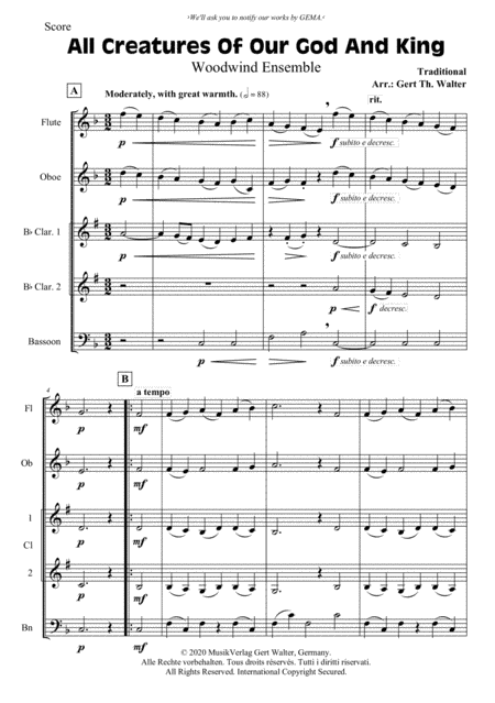 All Creatures Of Our God And King (arr. Gert Th. Walter)