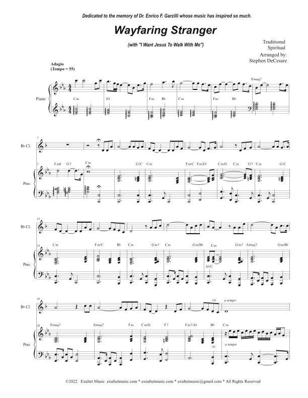 Wayfaring Stranger (with "I Want Jesus To Walk With Me") (Bb-Clarinet solo and Piano) (arr. Stephen DeCesare)