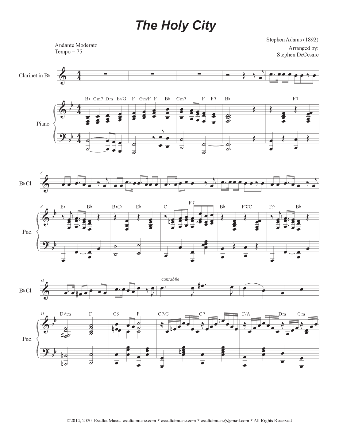 The Holy City (Bb-Clarinet solo and Piano) (arr. Stephen DeCesare)