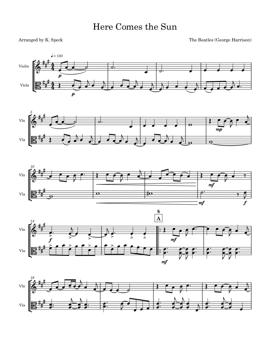 Here Comes The Sun (arr. K. Speck)