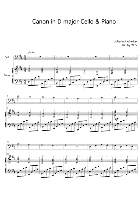 Canon in D major Cello and Piano (arr. Wendy Shih)