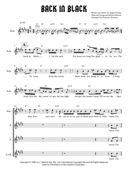 Back In Black (arr. Francois Monette)