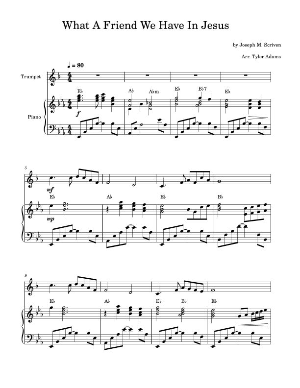 What A Friend We Have In Jesus (Bb Trumpet Solo and Piano) (arr. Tyler Adams)