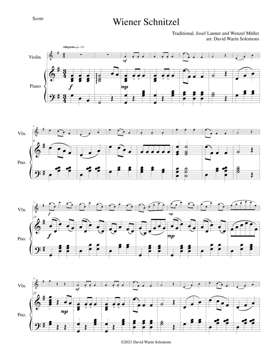 Wiener Schnitzel for violin and piano (arr. David Warin Solomons)