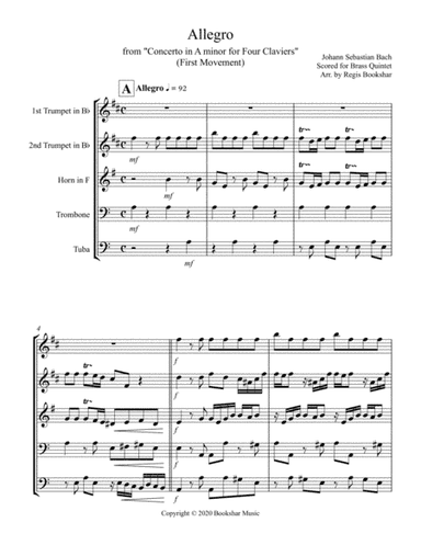 Allegro (from "Concerto for Four Claviers") (A min) (Brass Quintet - 2 Trp, 1 Hrn, 1 Trb, 1 Tuba) (arr. Regis Bookshar)