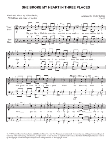 She Broke My Heart In Three Places (arr. Walter Latzko)