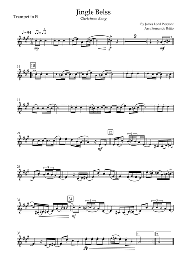 Jingle Bells - Jazz Version (Christmas Song) for Trumpet in Bb Solo (arr. Fernando Britto)