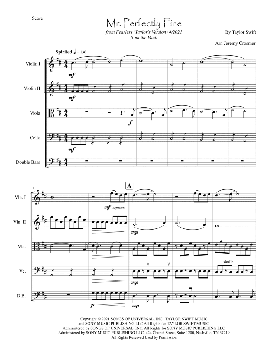 Mr. Perfectly Fine (arr. Jeremy Crosmer)