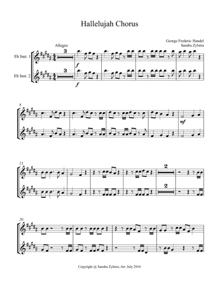 Hallelujah Chorus (treble Eb instrument duet, parts only) (arr. sandra dee zylstra)