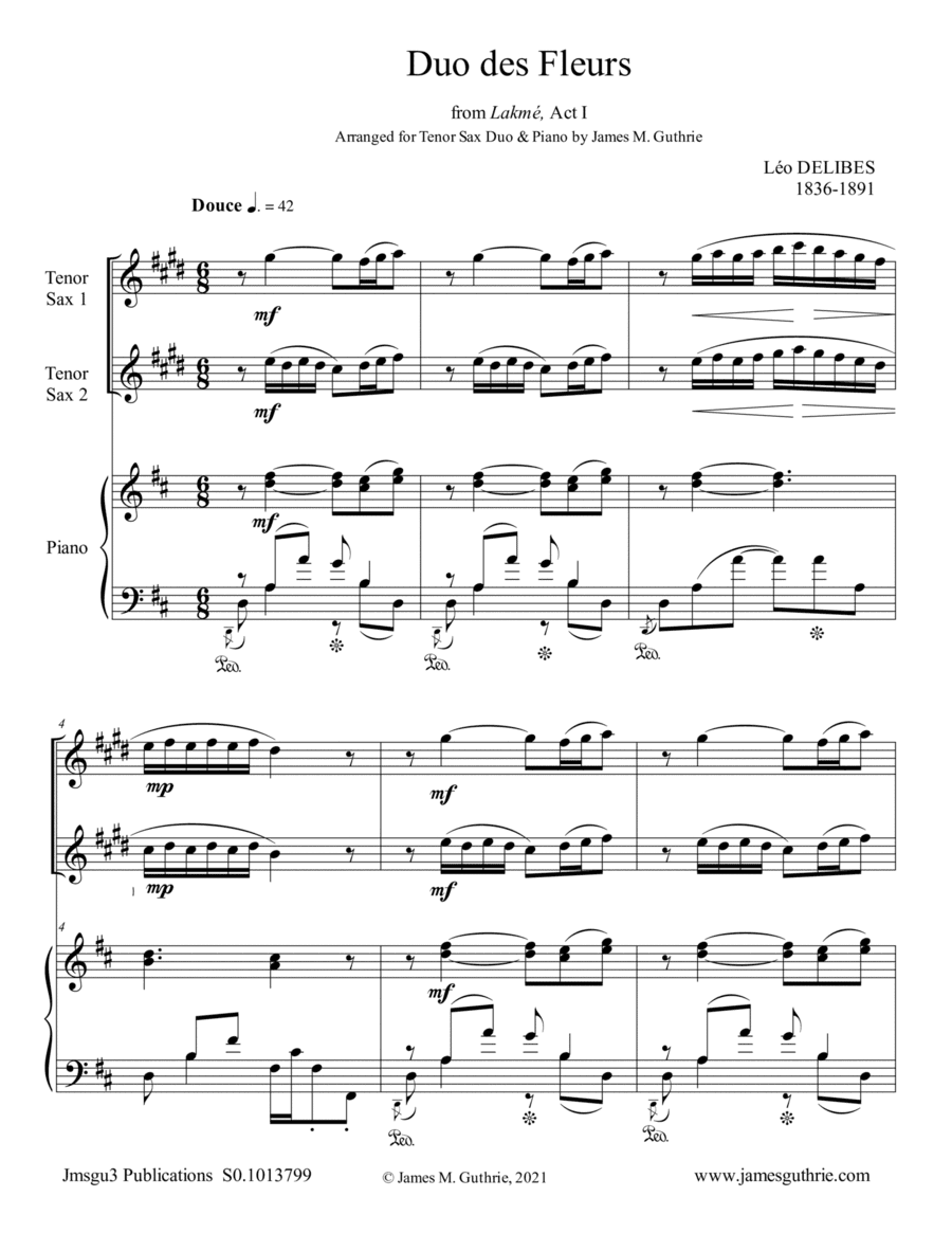 Delibes: Duo des Fleurs for Tenor Sax Duo (arr. James M. Guthrie)
