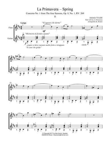 Largo (ii) from La Primavera (Spring) RV. 269 for flute (violin) and guitar (arr. K. Krantz)