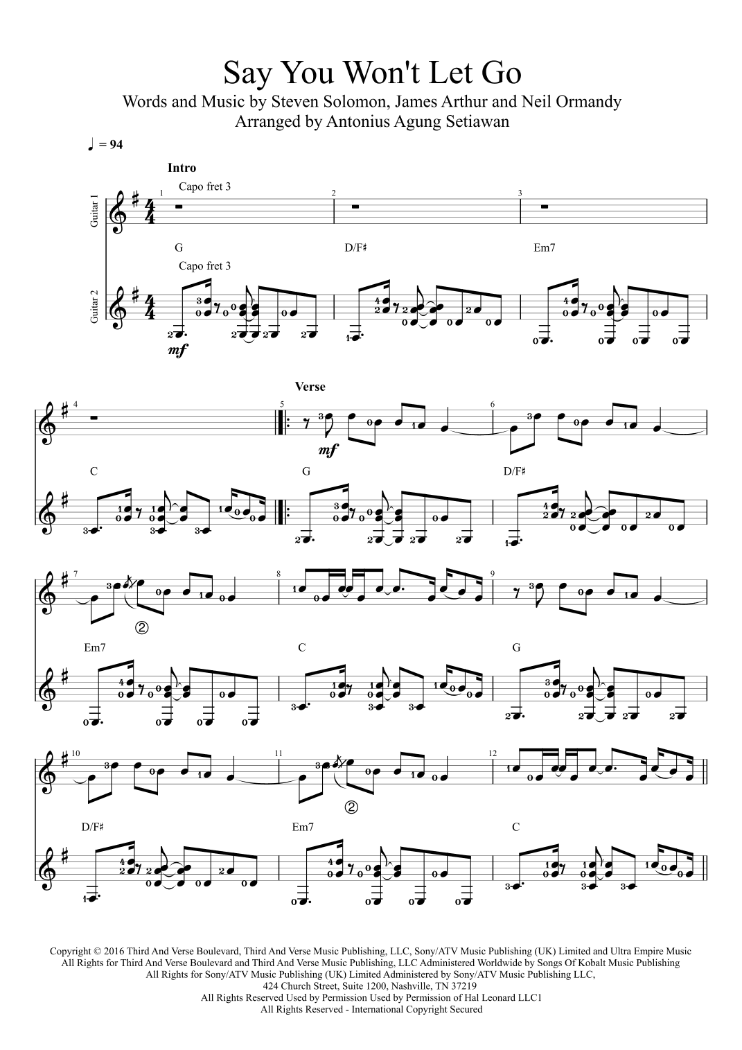 Say You Won't Let Go (arr. Antonius Agung Setiawan)