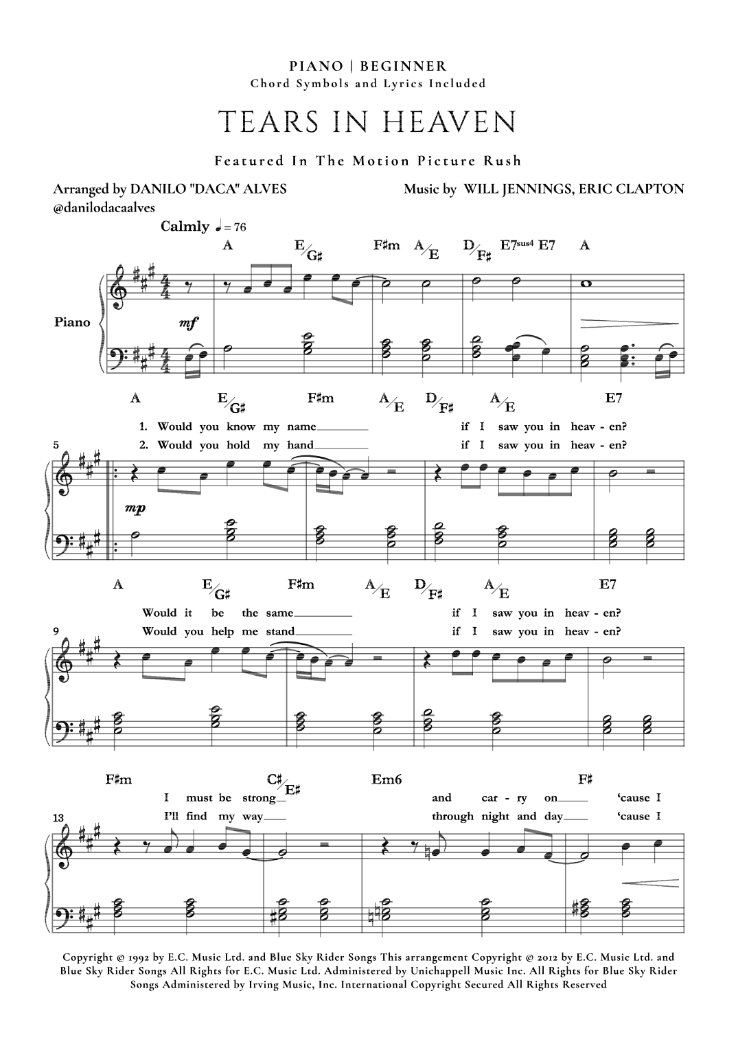 Tears In Heaven (arr. Danilo "Daca" Alves)