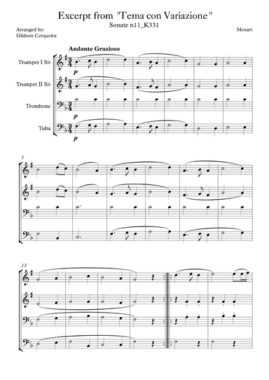 Excerpt from sonate k331 - "Tema con Variazione" (arr. Gildson Cerqueira)