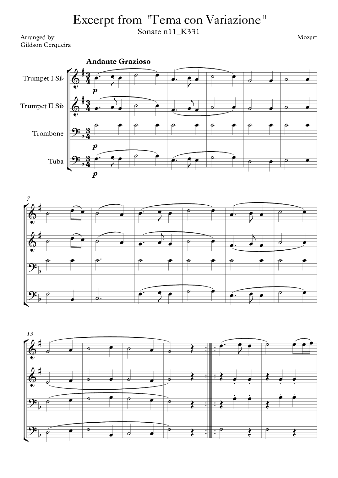 Excerpt from sonate k331 - "Tema con Variazione" (arr. Gildson Cerqueira)